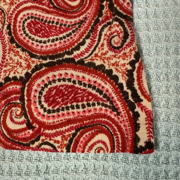 Talbots 100% Merino Wool Cardigan Sweater Womens Petite Medium Brown Red Paisley - Picture 2 of 8